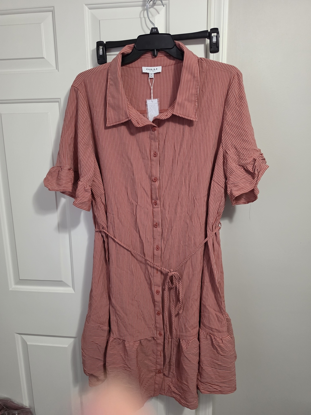 Gilli Striped Button Down Ruffle Tiered Shirt Dress NWT 3x